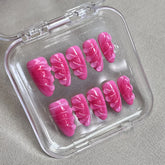10pcs Handmade Press On Nails Rose Pink 3D Water Drop Designs Fake Nail Patches Glossy Almond Reusable False Nails Salon Art